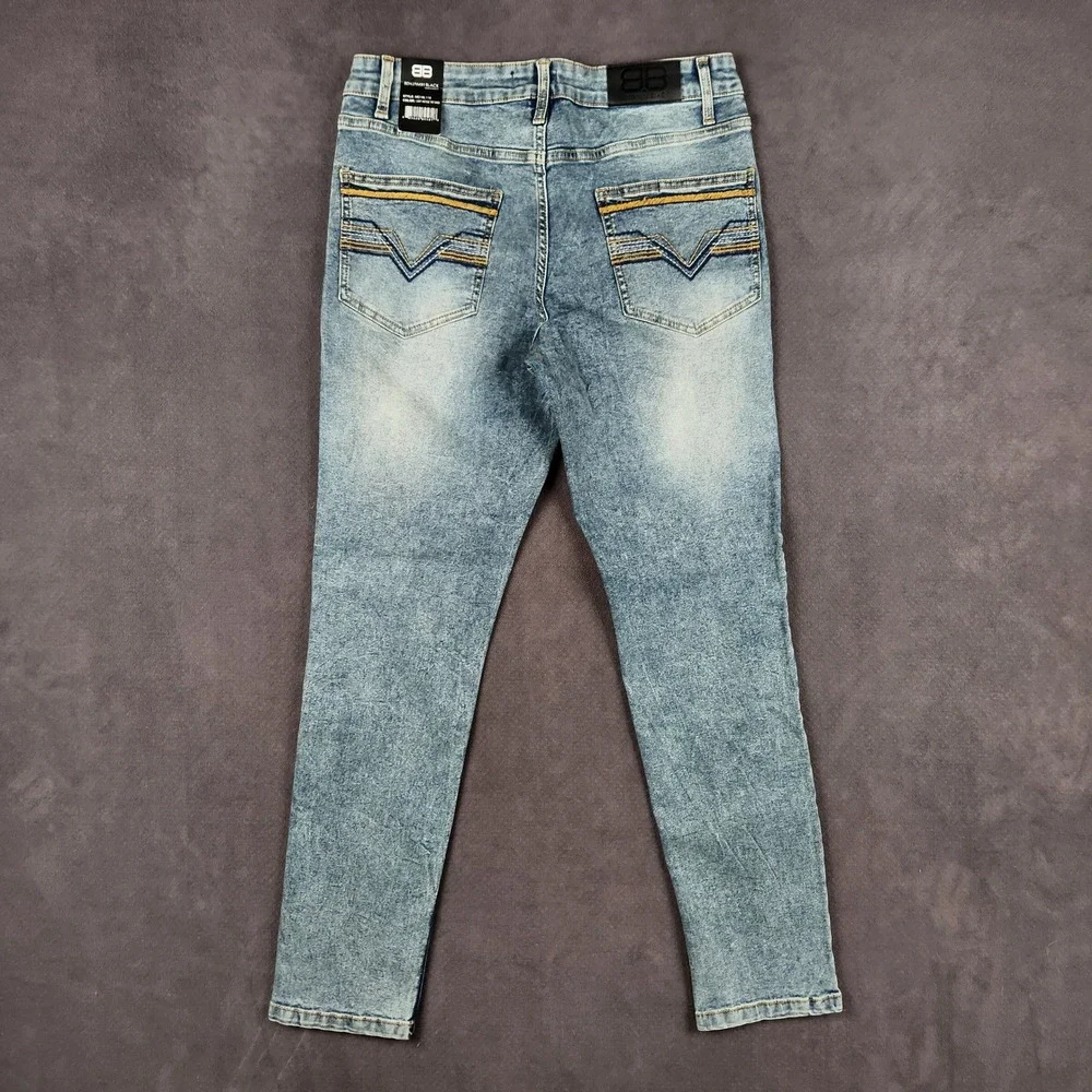 Benjamin Black Slim Fit Jeans Mens 32x32 Blue Faded Acid Wash Stretch Denim NEW‎